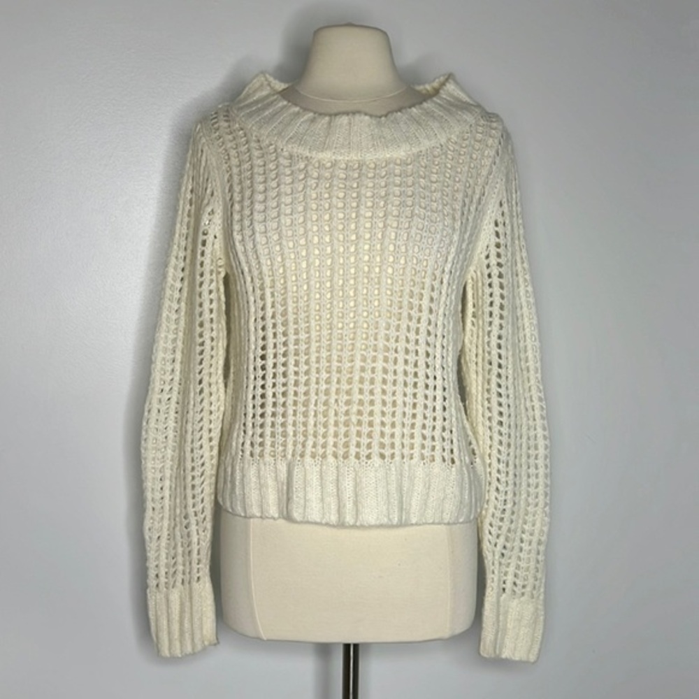 Hang Ten cream large weave knit cropped sweater, size Large